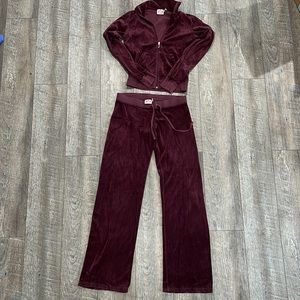 Vintage Juicy Couture Velour Tracksuit Set in Maroon Size Small
